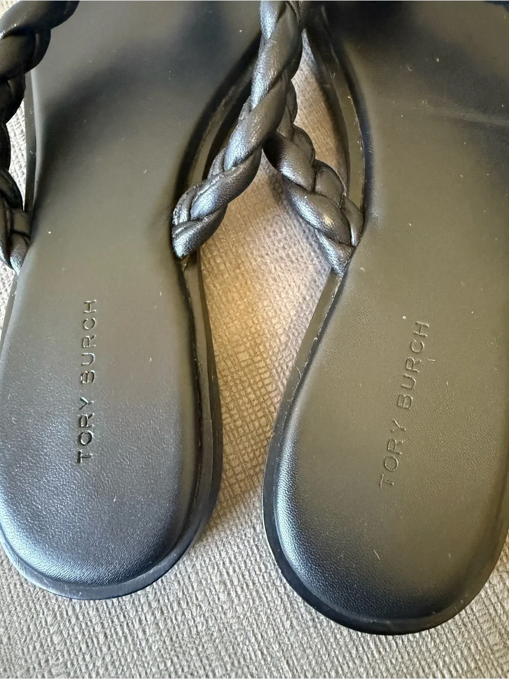 Tory Burch Braided Benton Leather Thong Sandals Black Size 9